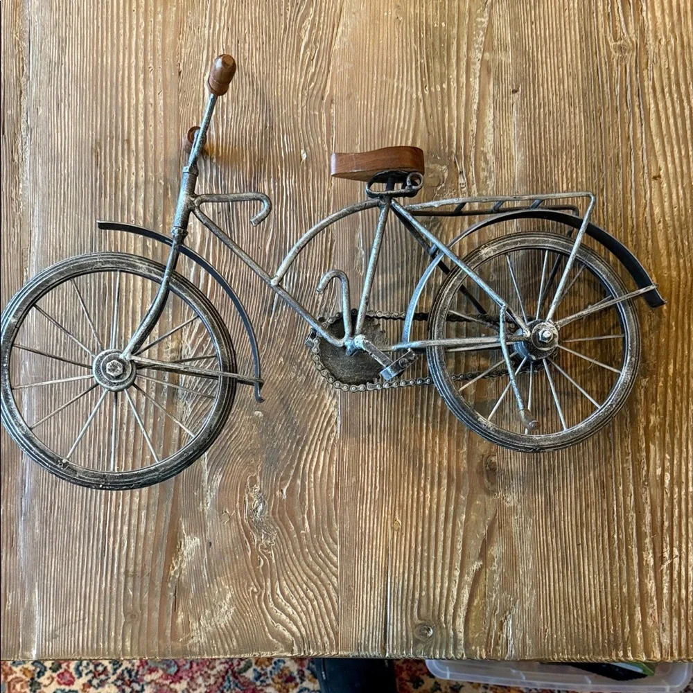 Rustic Metal Bicycle decor wooden seat and handlebars
